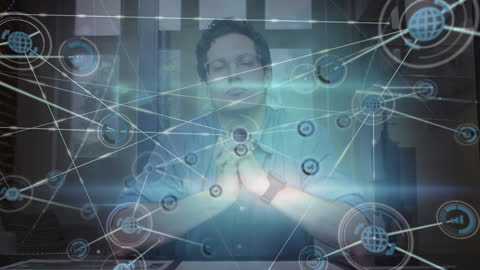 Businessman Engulfed in Visual Network Connections