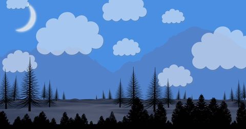 Ethereal Mountain Landscape with Crescent Moon and Cloudscape