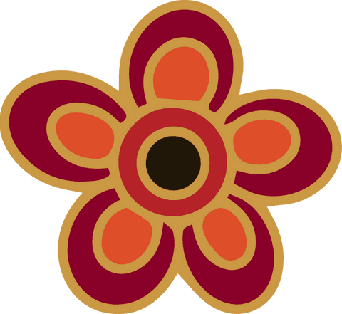 Stylized bohemian flower with gold highlights on transparent background