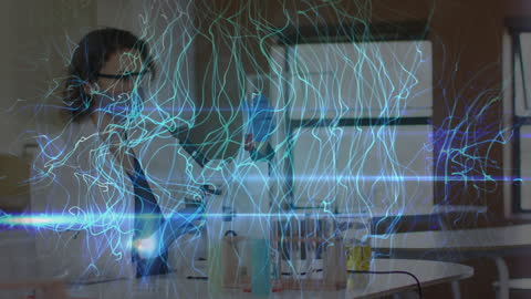 Innovative Female Scientist with Futuristic Digital Overlay