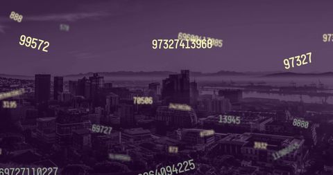 Digital Numbers Overlay Urban Skyline at Sunset - Download Free Stock Images Pikwizard.com