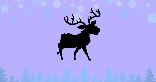 Silhouette of Reindeer with Winter Ornaments on Blue Background - Download Free Stock Images Pikwizard.com