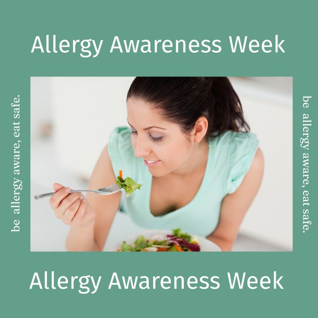 Allergy Awareness Week Poster with Woman Enjoying Salad - Download Free Stock Templates Pikwizard.com