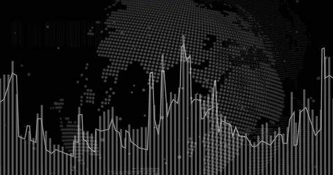 White Pixel Globe with Data Graph on Black Background - Download Free Stock Images Pikwizard.com