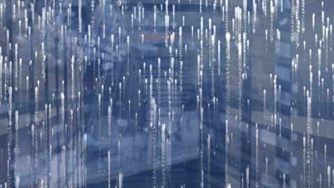 Digital Data Streams Flowing Over Server Equipment