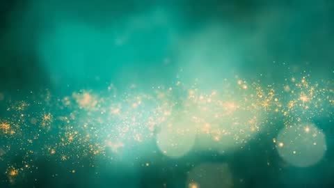 Golden particle trail drifting across teal bokeh field for cinematic motion sparkle overlay
