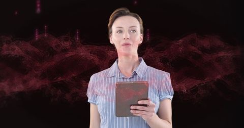 Businesswoman Using Tablet with DNA Strand Visual