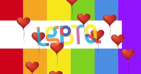 LGBTQ Pride Letters with Floating Hearts and Rainbow Colors