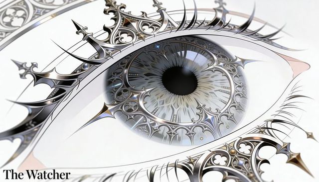 Mechanical eye featuring ornate filigree crown, spiked metallic iris and gearwork detail