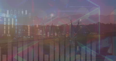 Digital Data Streams Over Cityscape with Abstract Tunnel