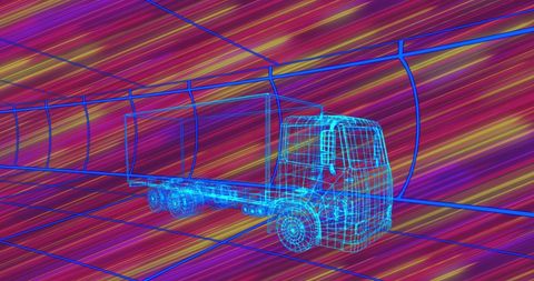 Futuristic truck design with digital wireframe