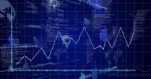 Displaying Jagged Market Chart and Global Data Visualization on Blue Analytics Dashboard