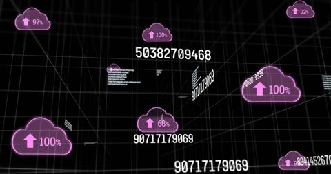 Digital Clouds and Data Interface on Black Grid Background - Download Free Stock Images Pikwizard.com