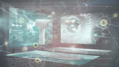 Futuristic Technology Interface with Global Networks and Data Visualization