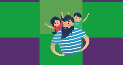 Happy father playing with children in vibrant digital illustration