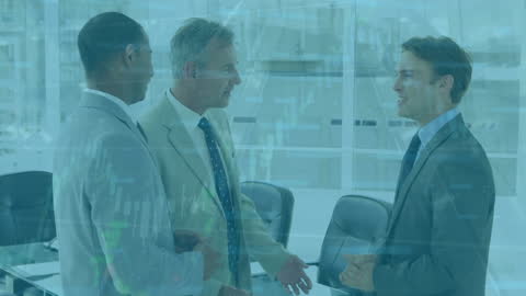 Businessmen Strategizing with Financial Data Visualization