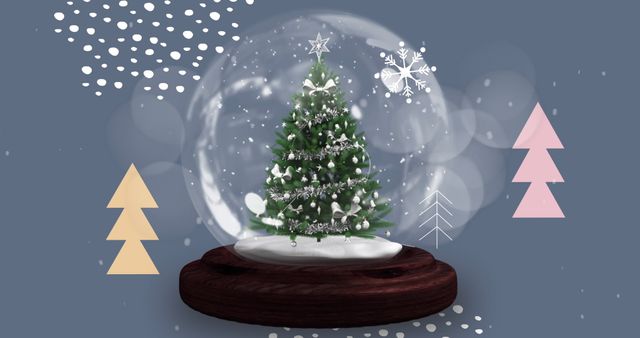 Festive Snow Globe with Illuminated Christmas Tree and Snowfall - Download Free Stock Images Pikwizard.com