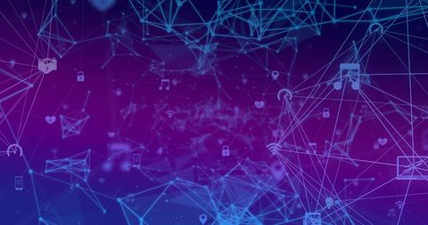 Abstract Digital Network with Technology Icons on Gradient Background - Download Free Stock Images Pikwizard.com