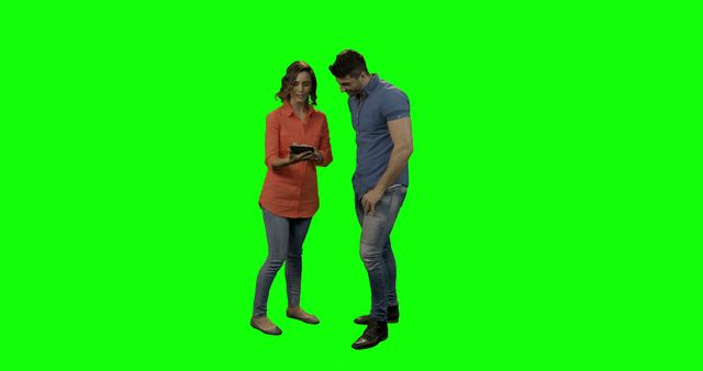 Couple Collaborating on Tablet with Green Screen Background - Download Free Stock Images Pikwizard.com