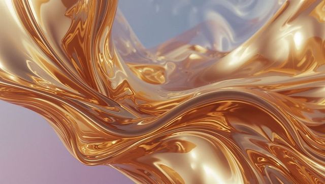 Twisting gold fluid art with reflective glow
