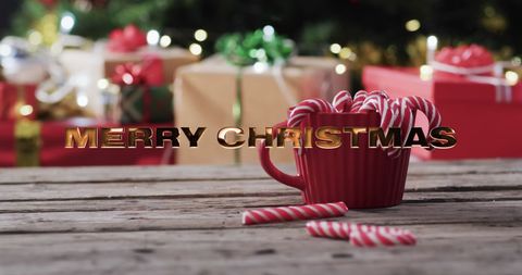 Festive Candy Canes and Presents with Merry Christmas Text - Download Free Stock Images Pikwizard.com