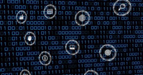 digital network with data icons on binary background - Download Free Stock Images Pikwizard.com