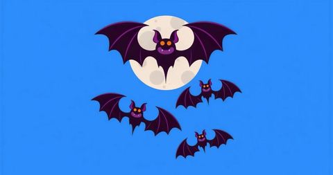Playful Purple Cartoon Bats Soaring Against Moonlit Sky