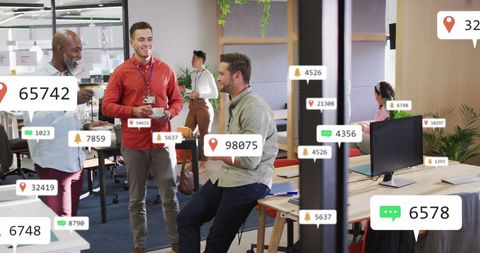 Digital notifications concept with coworkers during office break