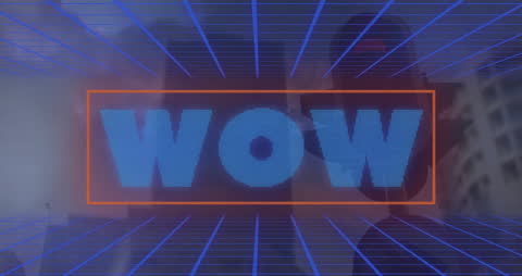 Futuristic Animation of Wow Text Surrounded by Cityscape
