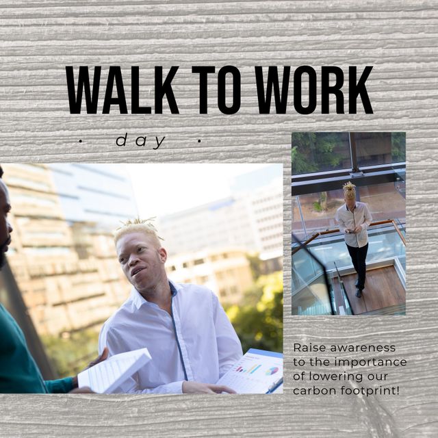 Walk to Work Day: Albino Businessman Promoting Environmental Awareness - Download Free Stock Templates Pikwizard.com