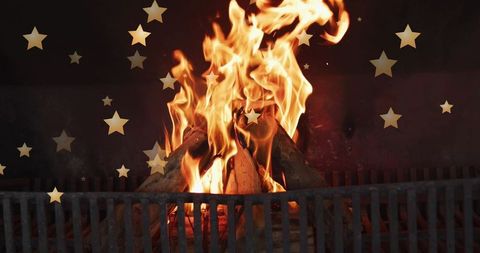 Cozy Winter Fireplace with Glowing Stars Art Overlay - Download Free Stock Images Pikwizard.com
