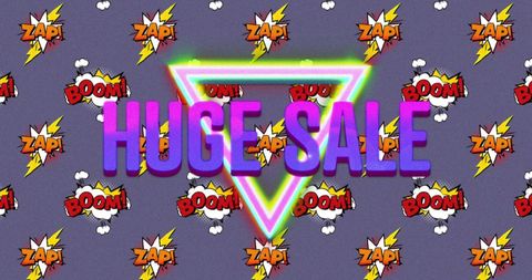 Neon Huge Sale Graphic with Comic Book Effects Background