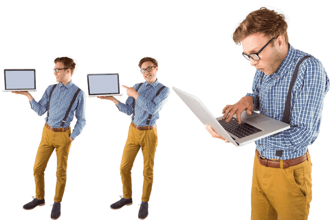 Transparent Tech Enthusiast Holding & Using Laptop Devices - Download Free Stock Videos Pikwizard.com