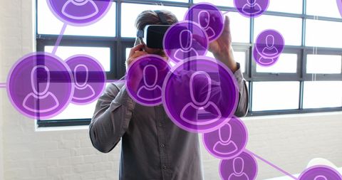 Caucasian Businessman Engaging with Digital Networking Interface