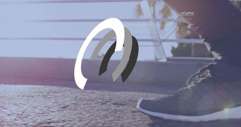 Urban motion: walking sneaker on sunlit pavement with geometric 3d arch and lensflare