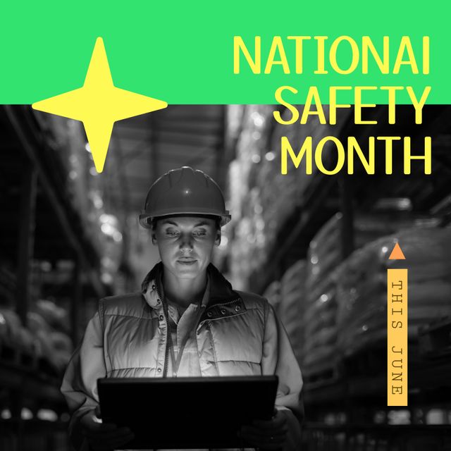 Female Worker Using Tablet in Warehouse for National Safety Month - Download Free Stock Templates Pikwizard.com