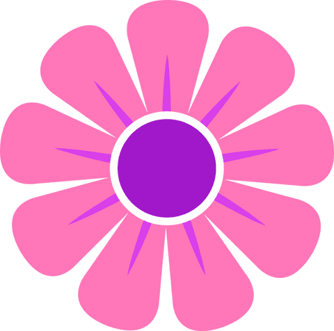 Flat Design Illustration of Pink Flower with Purple Center on Transparent Background