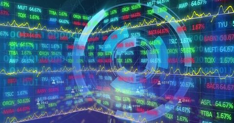 Digital stock market analysis interface with dynamic charts