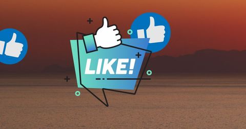 Social Media Thumbs Up Icons Over Serene Sunset Sea