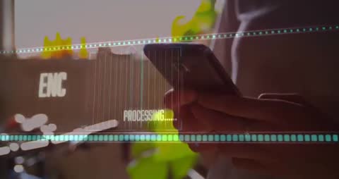 Woman Using Smartphone with Futuristic AR Processing Interface