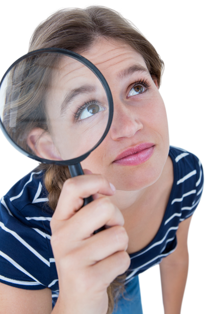 Curious Woman Holding Magnifying Glass at Eye Level, Transparent Background - Download Free Stock Videos Pikwizard.com