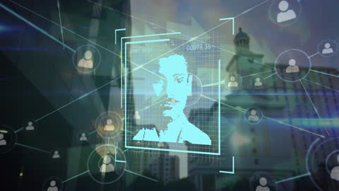 Digital Profile Analysis in Futuristic Cityscape