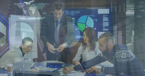 Business Meeting with Digital Finance Data Overlay