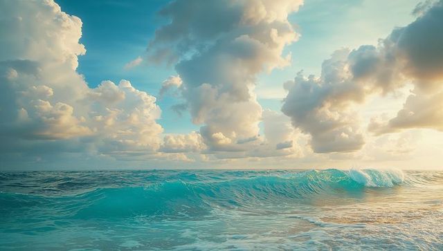Picturesque sea with crashing wave in golden hour light