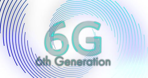 6G Technology Concept with Blue Spirals and Text Overlay
