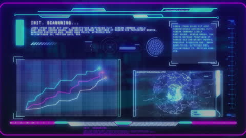 Futuristic Data Processing Interface with Spinning DNA Visualization