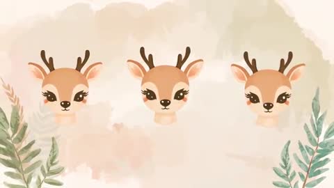 Looping cartoon deer heads nursery animation with soft watercolor wash and fern sprigs