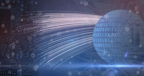Binary Code and icons connecting data digitally in navy concept - Download Free Stock Images Pikwizard.com