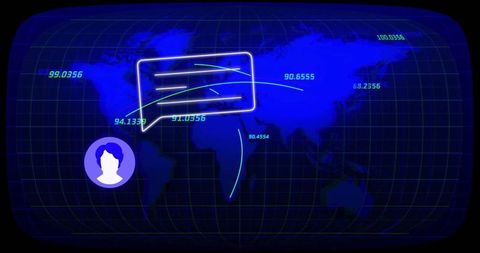 Digital communication flow on world map interface