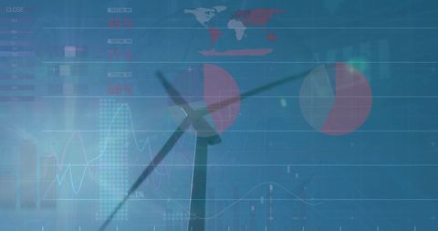 Wind Turbine and Financial Data Overlay with Global Map - Download Free Stock Images Pikwizard.com